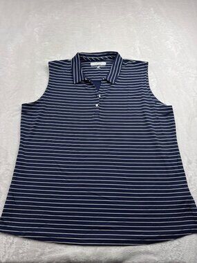 Pebble Beach Womens Striped Sleeveless Polo Shirt XXL Navy & White Dry-Luxe